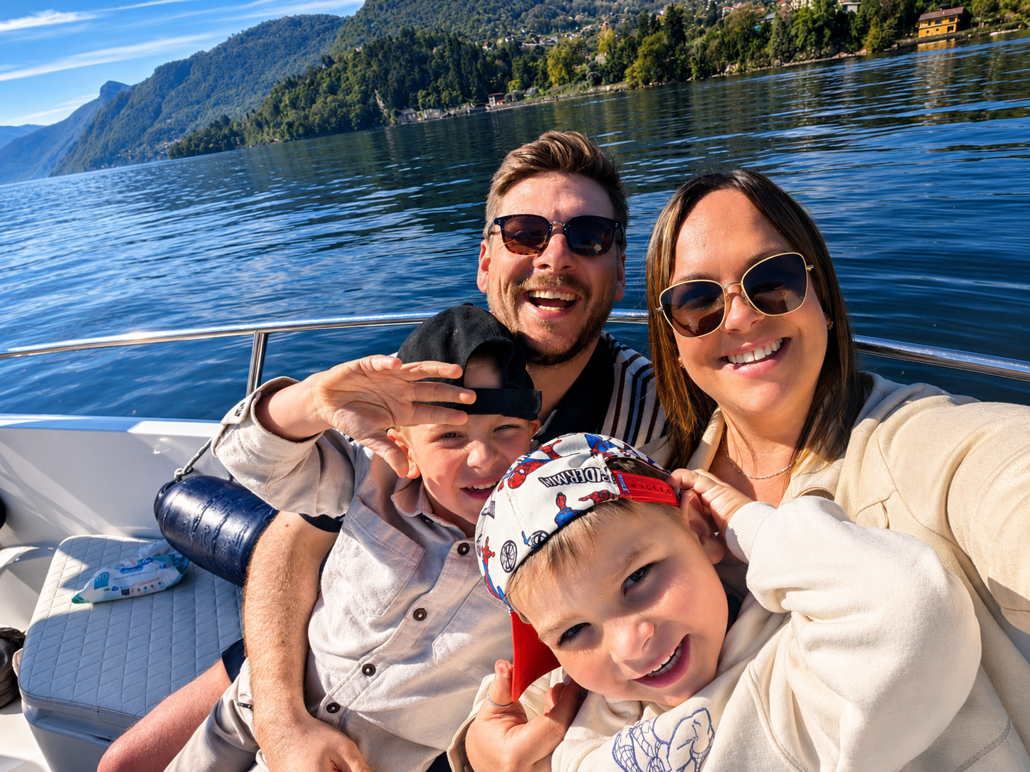 Charlie and Alfie on Lake Como
